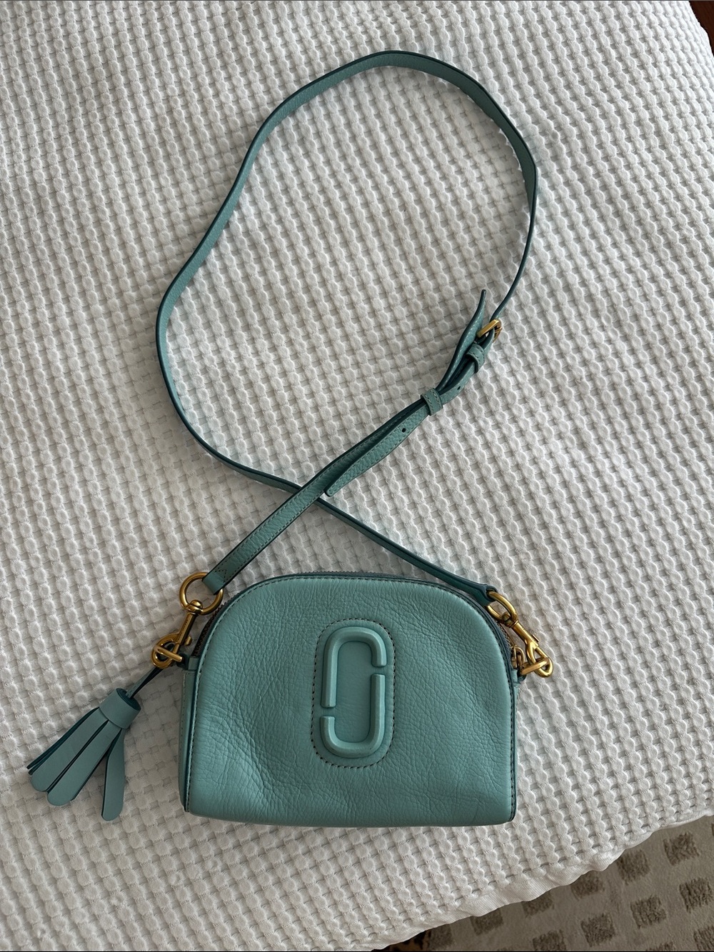 Marc Jacobs Aquamarine Leather Camera Crossbody Bag with Tassel